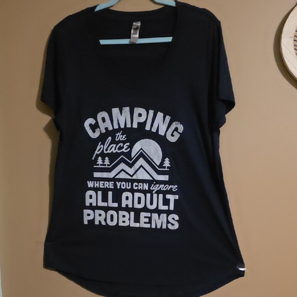 Black Graphic Tee with Camping Print